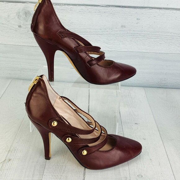Vince Camuto JAMILY Triple Strap Back Zip Burgundy Leather High Heel Pump 6 M - Picture 7 of 10